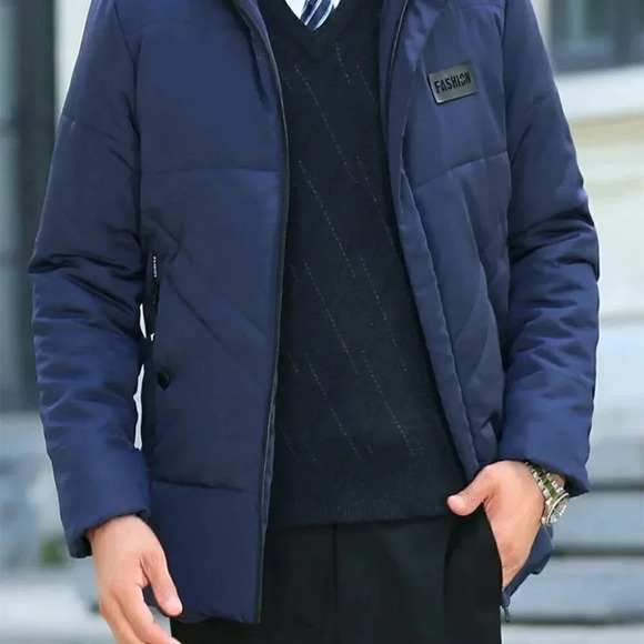 Blue Mens Hooded Puffer Coat - Picture 6 of 6